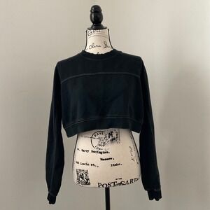 AE Studio Black Cropped Long Sleeve Sweatshirt